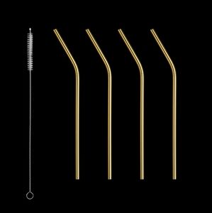 Orrefors Peak new in box 4 gold straws with scrub brush